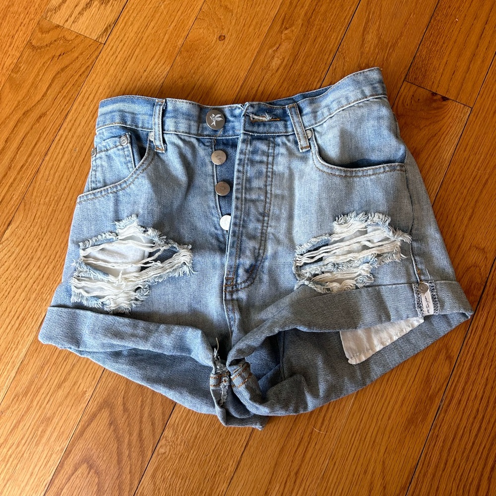 One Teaspoon Blue Distressed Jean Shorts